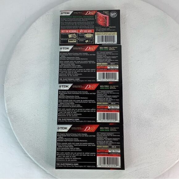 New! Sealed TDK D60 IECI Type I Normal Position 60 MIN Cassette Tape Set of 4 - Picture 3 of 7